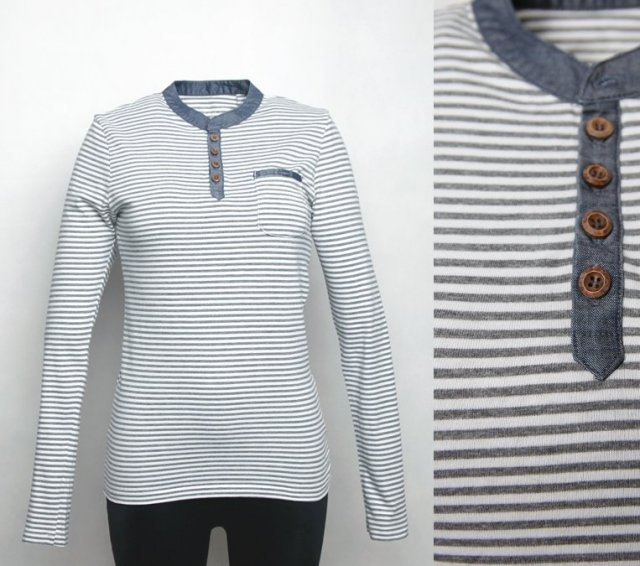 NEW LOOK BLUZKA LONGSLEEVE BIAŁO-SZARE PASKI BAWEŁNA S/XS HP_50