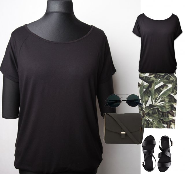 BLUZKA czarna wiskoza na plecach sznurki 44 Hv36