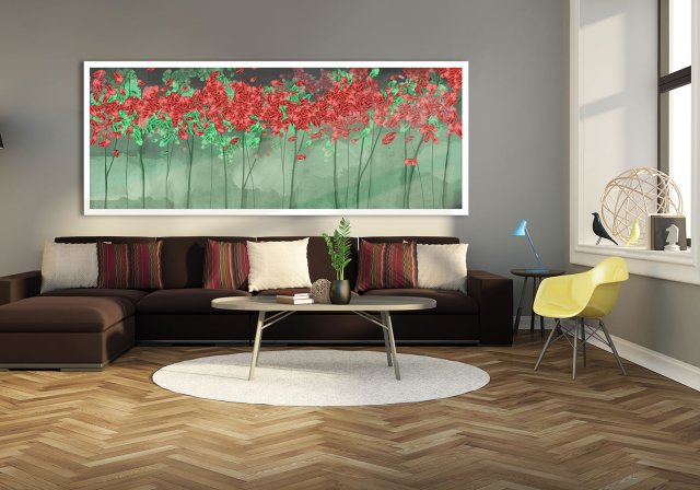 Obraz na płotnie do salonu - Rubinowe drzewa, format 150x60cm 02327