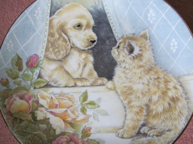 ROYAL WORCESTER BY PAM COOPER  - PUPPY LOVE -  COMPTON & WOODHOUSE  1991  kolekcjonerski talerz porcelanowy rzadko spotykana rzecz
