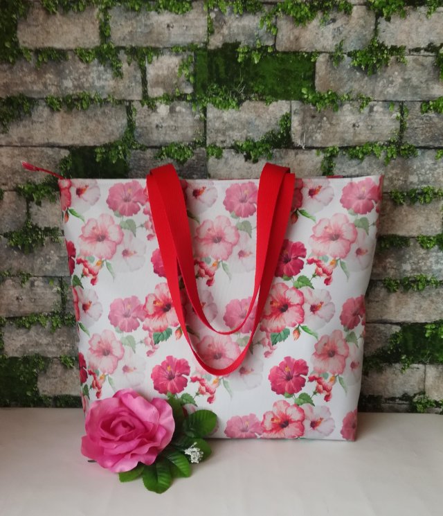 Torebka damska shopper bag na ramię wodoodporna handmade -  kwiaty