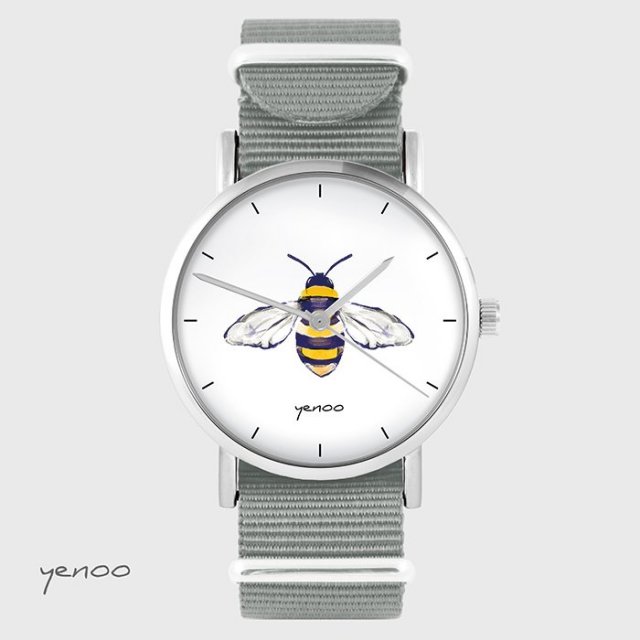 Zegarek - Pszczoła - szary, nylonowy