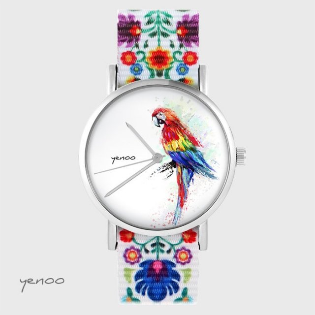 Zegarek - Papuga - folk biały, nylonowy
