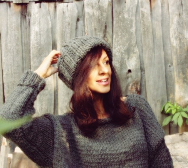 SZARA CZAPKA BEANIE HANDMADE Z WEŁNĄ