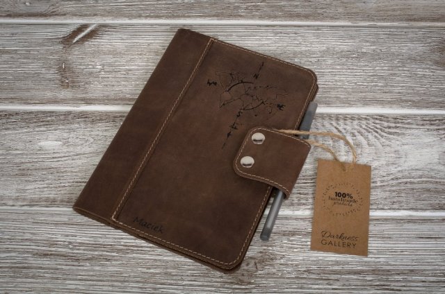 Ręcznie robiony skórzany notes, okładka na zeszyt format A5 skóra naturalna, personalizacja