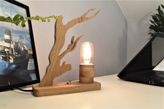 Drewniana lampka nocna, biurkowa z drewna, desgin stojąca lampa dąb