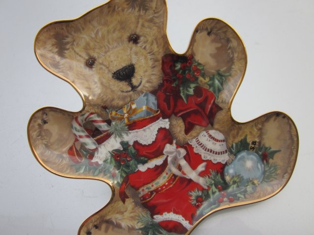 Franklin Mint - Teddy ' s Christmas Stocking   by Sarah Bengry -limited edition   - unikatowa  misiowa forma - kolekcjonerski talerz -patera porcelano