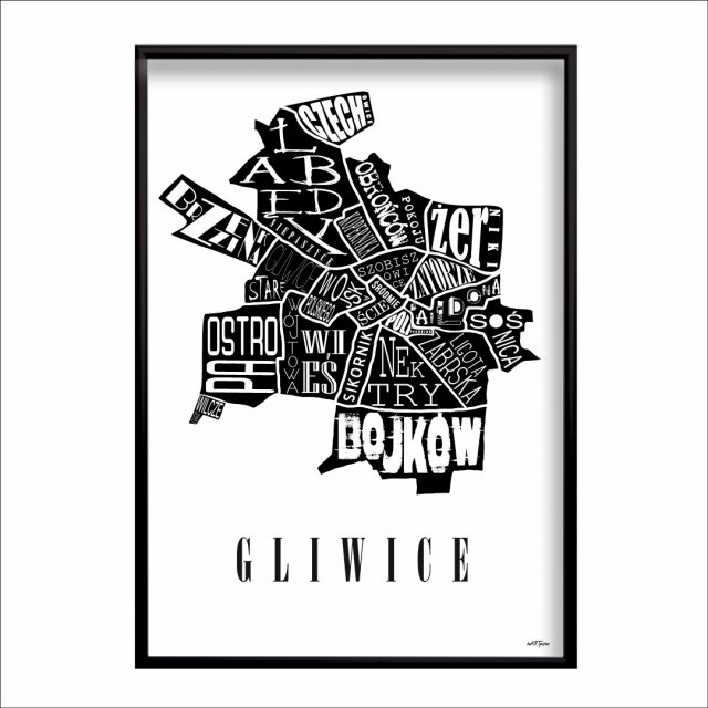 PLAKAT typograficzny mapa GLIWICE LOFT 70x100 cm