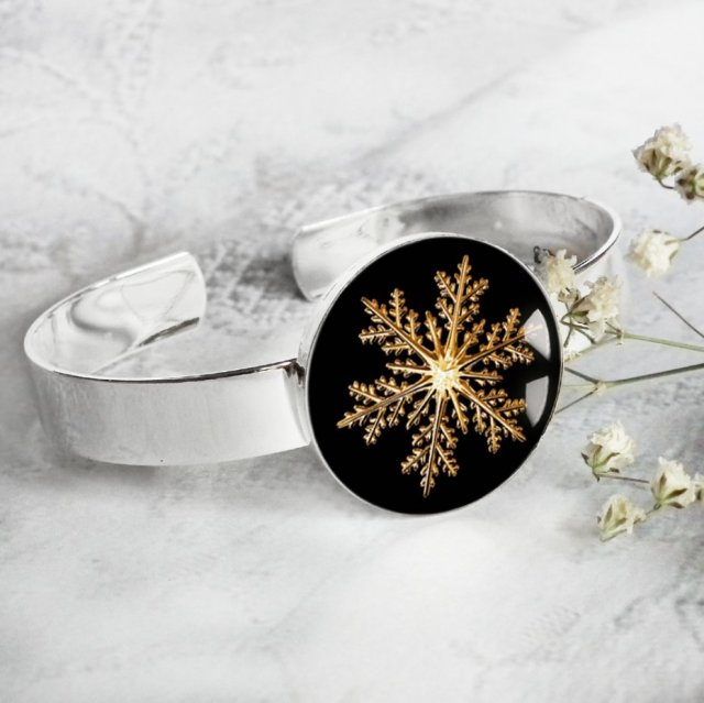 śnieżynka :: bransoleta z grafiką w szkle na prezent na gwiazdkę