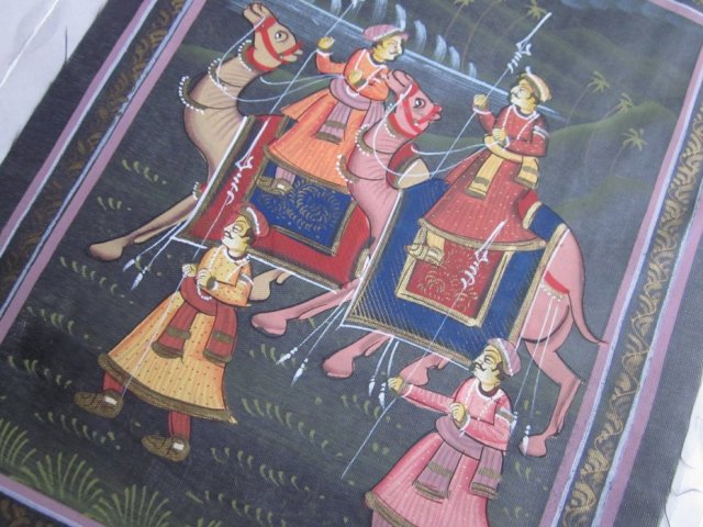 obrazek na materiale ręcznie malowany orientalny przygotowany do oprawienia indyjski