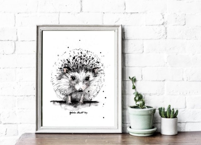 jeż, 30x40cm, plakat z autorskiej akwareli