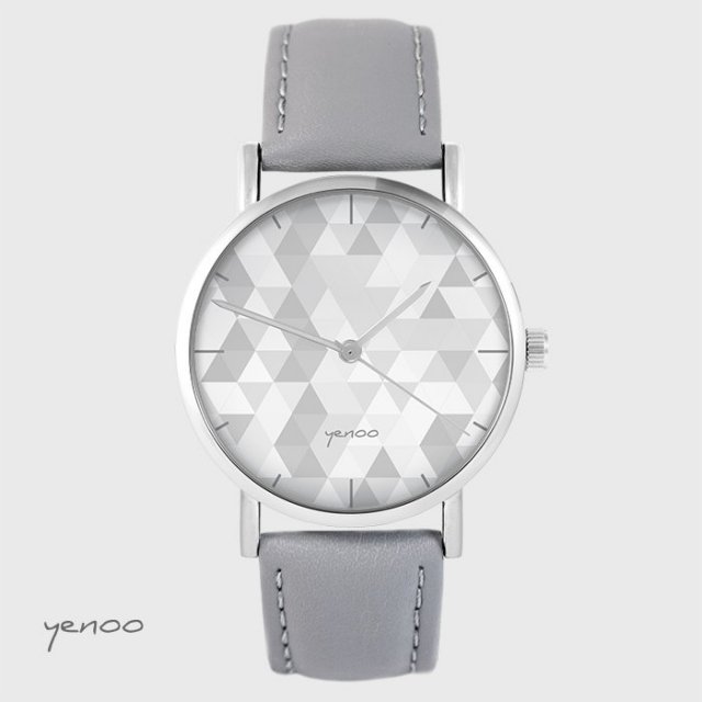 Zegarek yenoo - Geometric szary - skórzany, szary