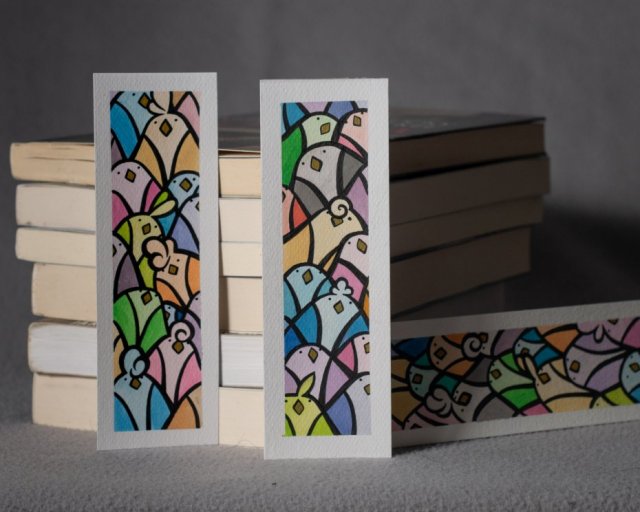 Zakładka do książki ptaki pastel ręcznie malowana