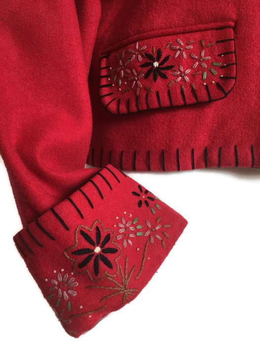 Czerwony haftowany żakiet vintage "Lim's" boho folk etno