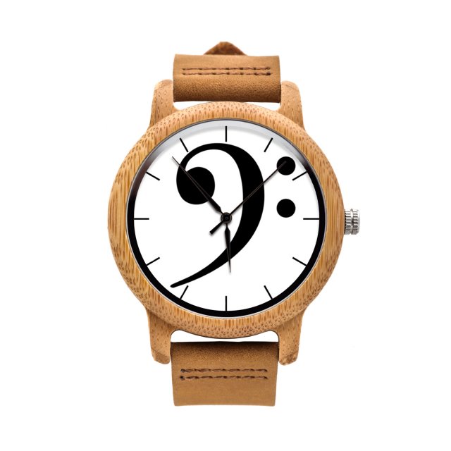 Drewniany zegarek z grafiką KLUCZ BASOWY
