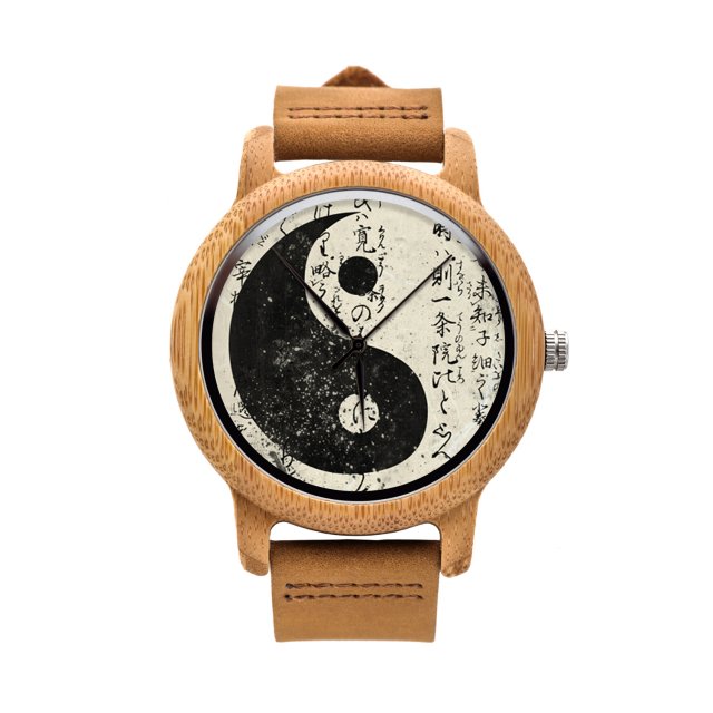 Drewniany zegarek z grafiką YIN YANG
