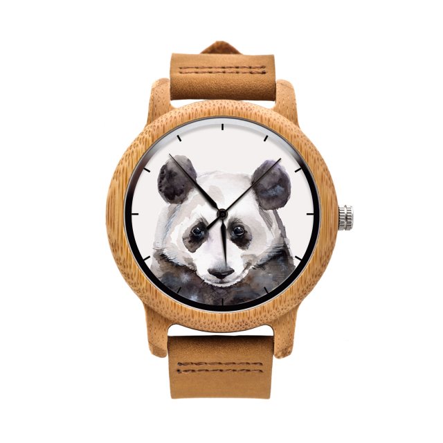 Drewniany zegarek z grafiką PANDA