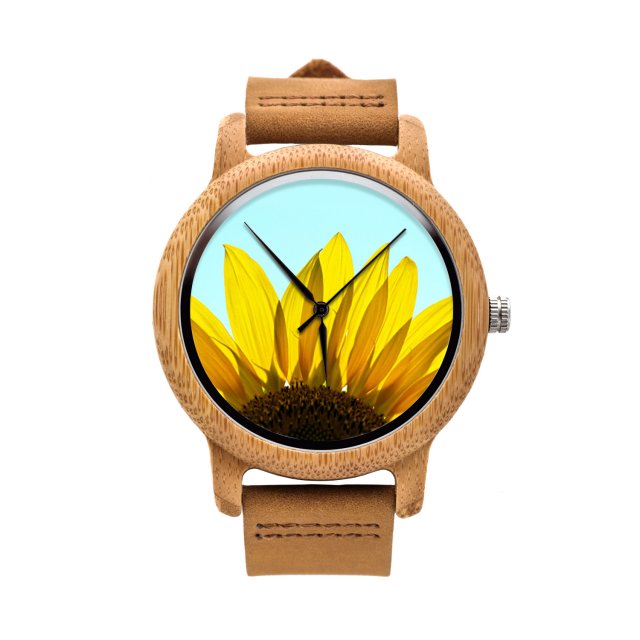 Drewniany zegarek z grafiką SŁONECZNIK