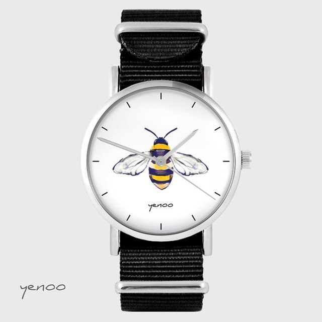 Zegarek yenoo - Pszczoła - czarny, nato