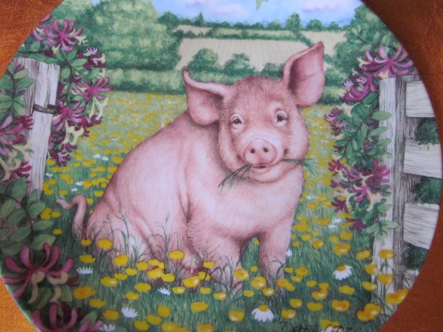 Royal Doulton 1997 - Buttercup by Debbie Cook a charming ' temworth' in the ' pigs in bloom' collection kolekcjonerski talerz porcelanowy