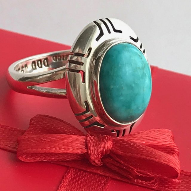 NAVAJO TURQUOISE - Dominique Dinouart ❀ڿڰۣ❀ Srebro i turkus ❀ڿڰۣ❀ Duży pierścionek ❀ڿڰۣ❀ Ręczna praca