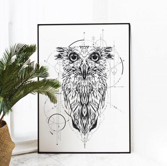 Plakat obraz sowa geometria A4