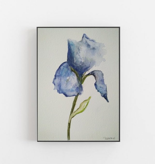 Niebieski kwiatek  -akwarela