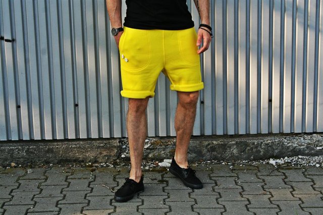 SHORT PANTS 2 BUTTONS UNISEX dresowe neon żółte