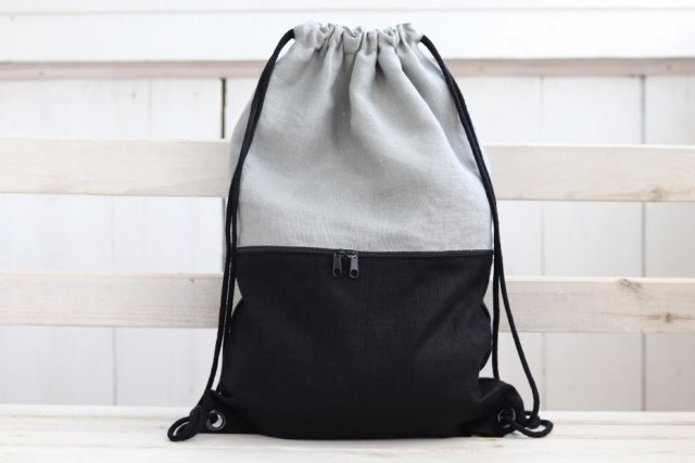 Linany plecak worek, szaro-czarny elegancki plecak 50x36