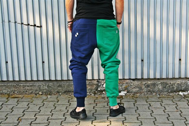 SPODNIE BUTTON DUAL PANTS UNISEX zielono-granatowe bez zamka