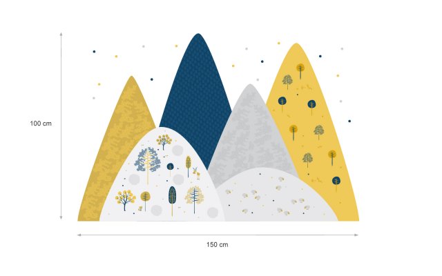 NAKLEJKA ŚCIENNA - Żółty + Granatowy - Góry i kropki