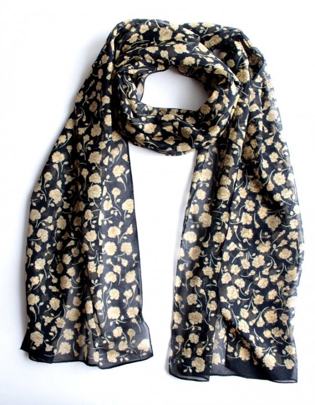 Szal vintage zwiewny kwiaty floral retro