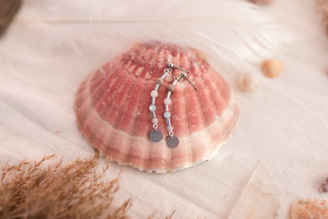 Kolczyki Zodiac Waga / Libra z Kwarcem Różowym Akwamarynem Jadeitem i Koralem