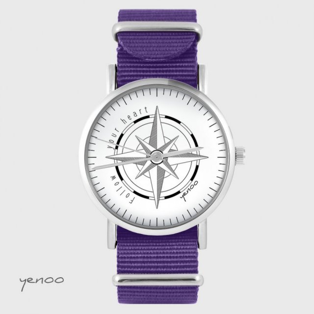 Zegarek - Kompas - fioletowy, nylonowy
