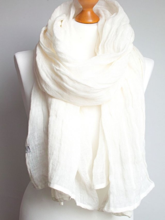 LNIANY szal chusta OFFWHITE, naturalny SZAL lniany damski handmade PRACOWNIA ZOLLA