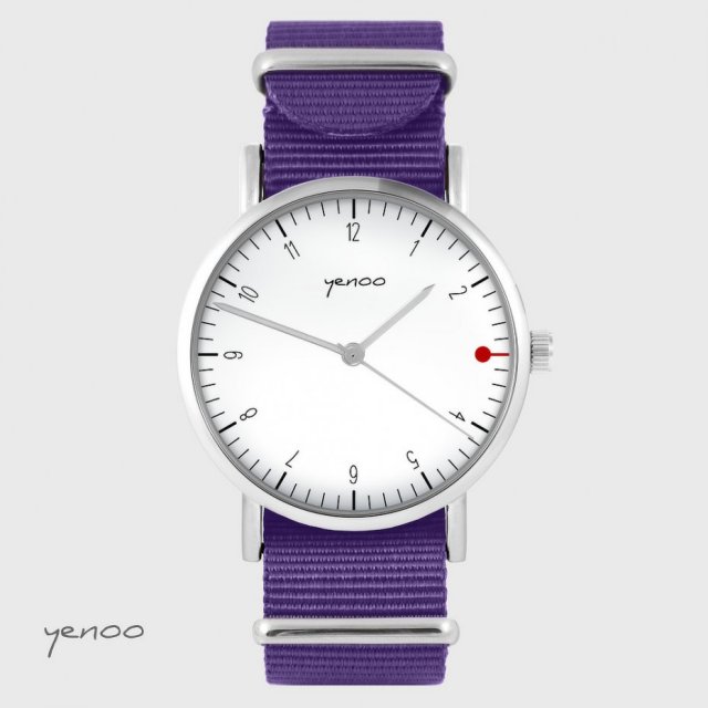 Zegarek - Simple, biały - fioletowy, nylonowy