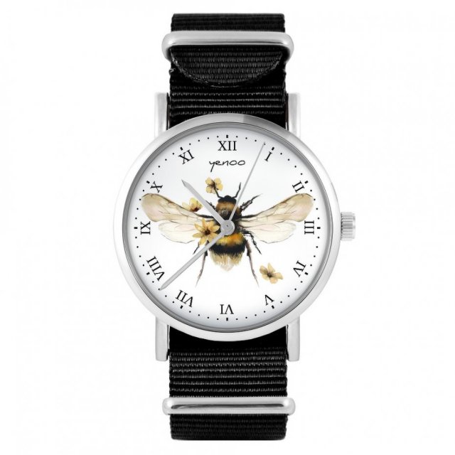 Zegarek - Bee natural - czarny, nylonowy