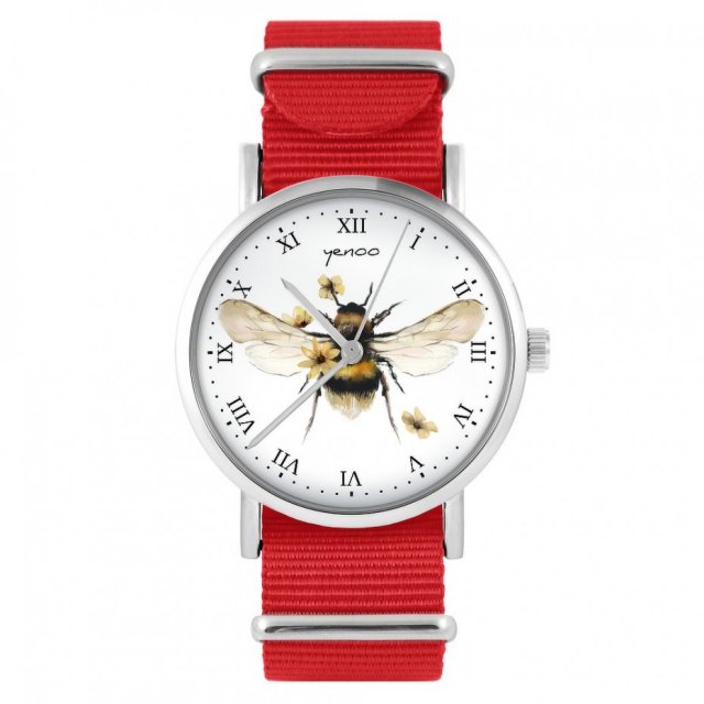 Zegarek - Bee natural - czerwony, nylonowy