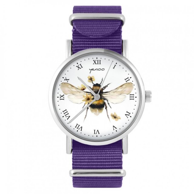 Zegarek - Bee natural - fioletowy, nylonowy