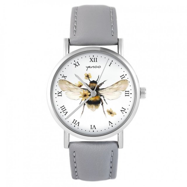 Zegarek - Bee natural - skórzany, szary