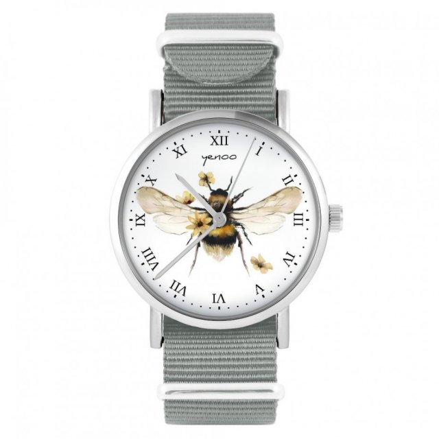 Zegarek - Bee natural - szary, nylonowy