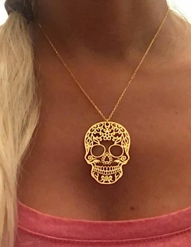 SUGAR SKULL- naszyjnik srebro złocone