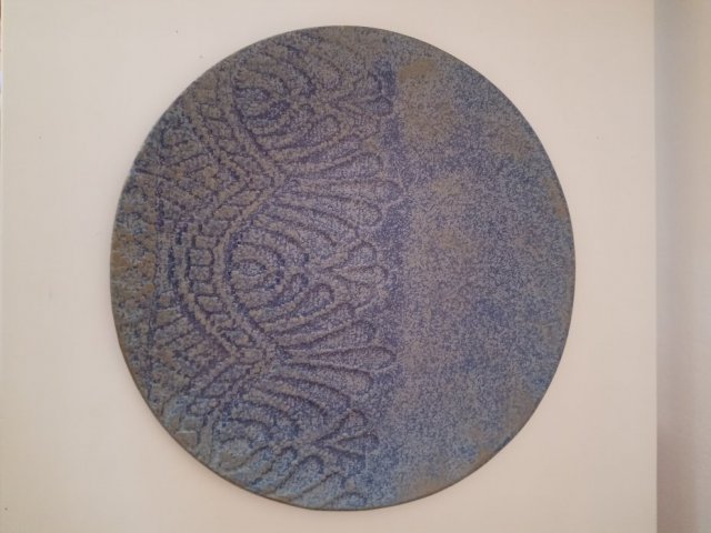 Patera ceramiczna handmade niebiesko zielona ze wzorem matowa