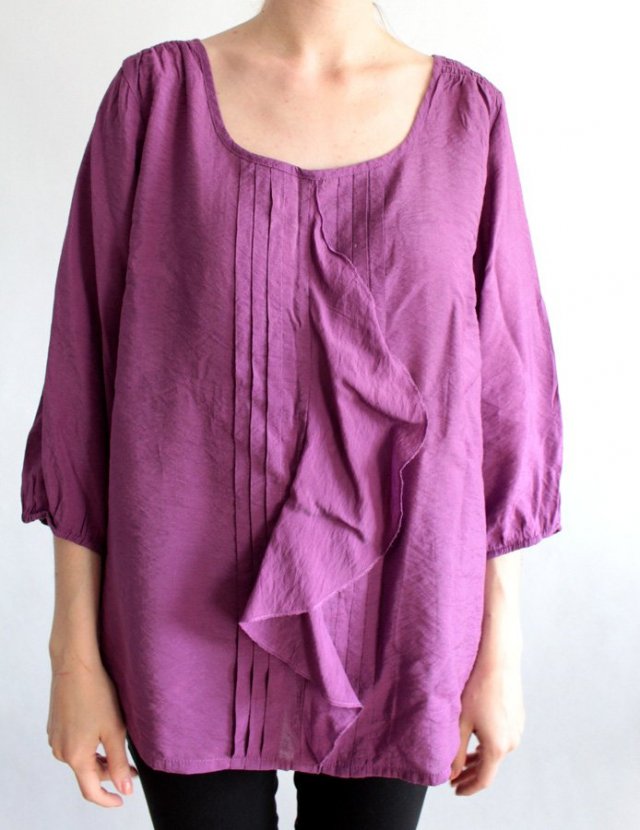 bluzka vintage Zhenzi Woven fioletowa falbana oryginalny fason