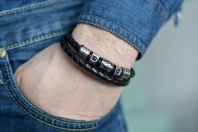 bransoletka skórzana męska DUO PLAIT STEEL MODERNO