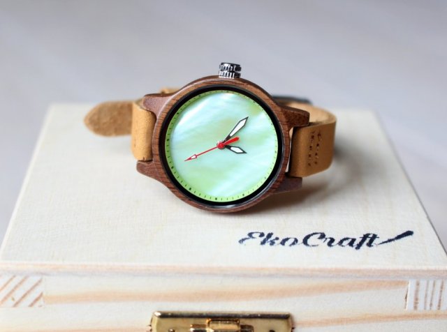 Damski drewniany zegarek RAINBOW GREEN