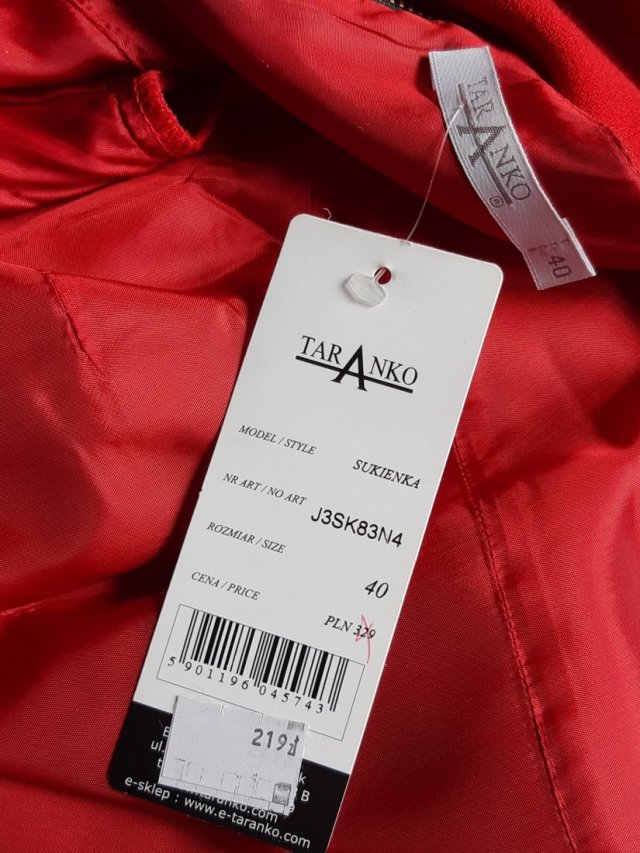 TARANKO Z METKĄ 40 * CZERWONA MIDI SUKIENKA * świąteczna ELEGANCKA BIUROWA DRESS CODE