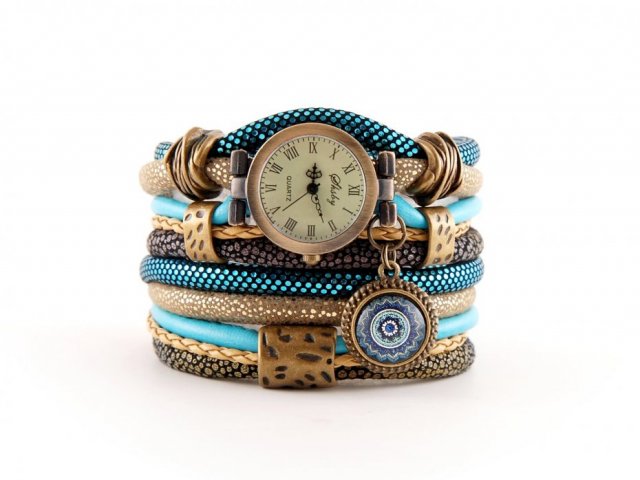 Zegarek - bransoletka w kolorach morskim i beżowym
