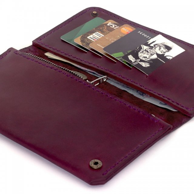 Bordowy skórzany ręcznie robiony portfel portmonetka od Luniko Handmade