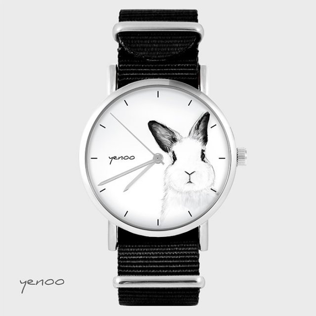 Zegarek yenoo - Królik - czarny, nylonowy